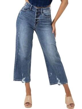 Judy Blue Jeans - 13/31 - Medium Wash H/W Button Fly Wide Leg Crop EUC